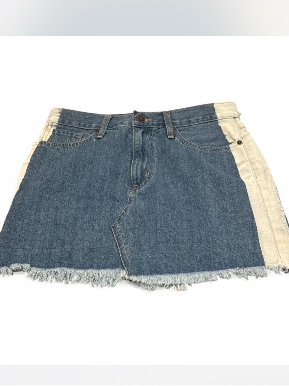 Just Black Two-Tone Denim Frayed Hem Mini Skirt - Blue/Cream